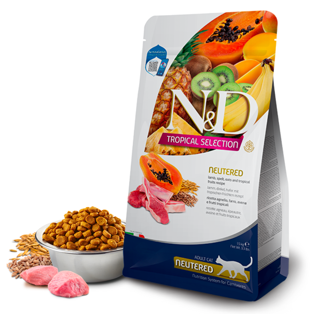 Farmina N&D Tropical Selection Neutered Lamb – Πλήρης Τροφή για Στειρωμένες Γάτες με Αρνί & Τροπικά Φρούτα 1.5kg