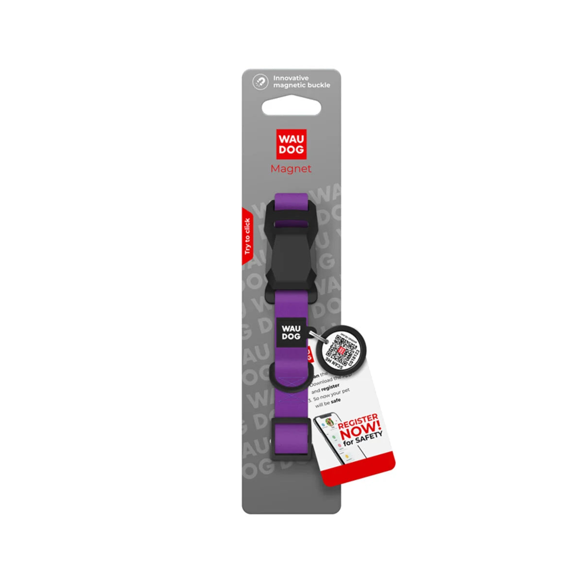 WAUDOG Magnet Dog Collar with QR Passport Purple – Μαγνητικό Περιλαίμιο Σκύλου από COLLARTEX
