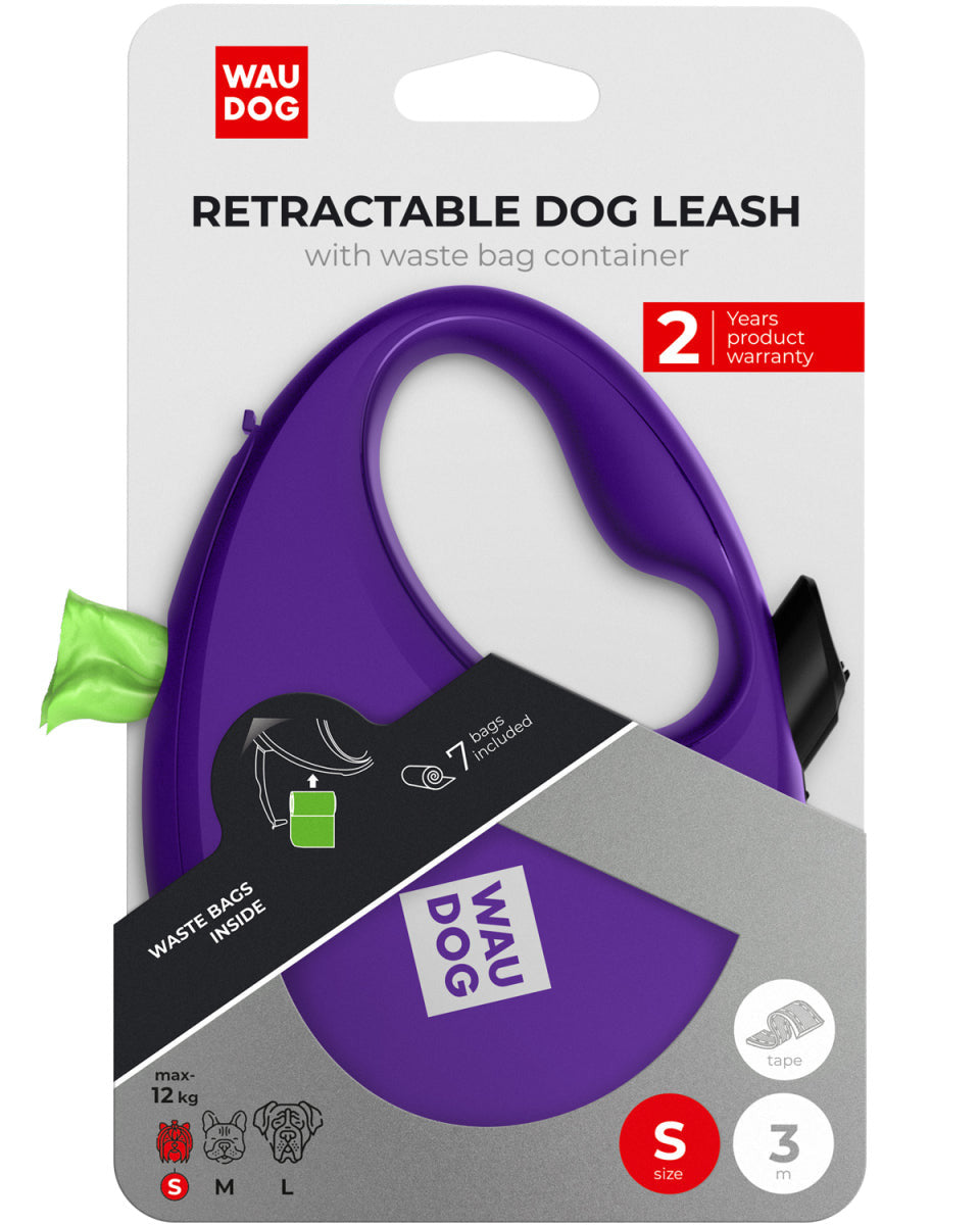 WAUDOG R-leash Purple – Αυτόματο Λουρί Σκύλου με Θήκη για Σακουλάκια & Ανακλαστική Ταινία