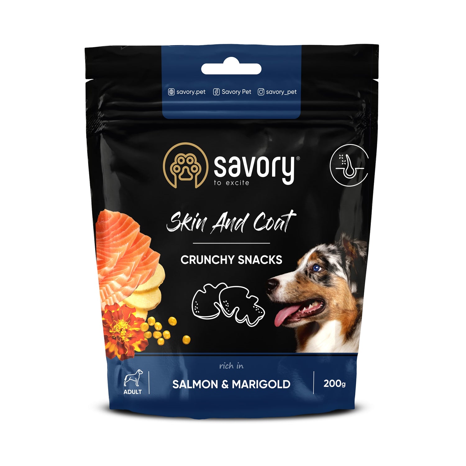 Savory crunchy snacks - Skin and Coat, Salmon & Marigold 200g