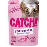 CATCH! Υγρή Τροφή για Ενήλικες Γάτες με 3 είδη Κρέατος & Καρότο σε Ζελέ